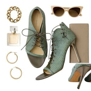 Camilla Skovgaard Python Lace-Up Heels Green EU 36 US 5.5 in GUC w/ heel defect